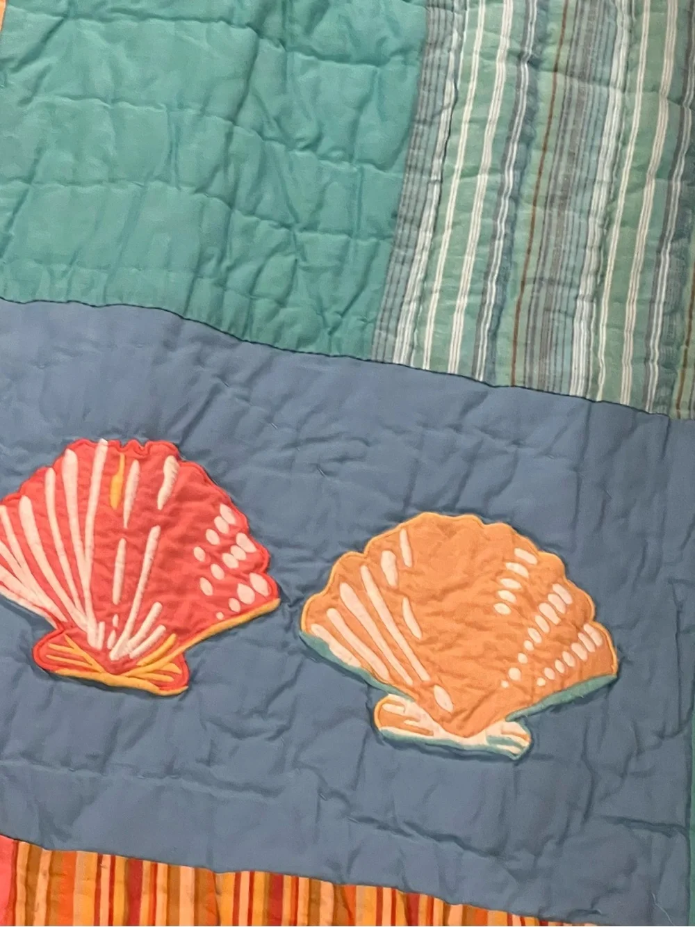 The Company Store Coastal Patchwork Quilt in Coral, Teal & Green 100x90” king